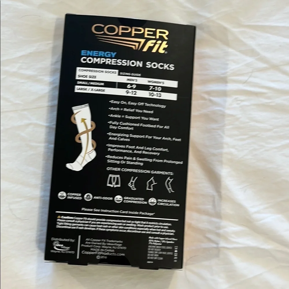 Copper Fit Black Athletic Energy Compression Socks Unisex Great for Travel!